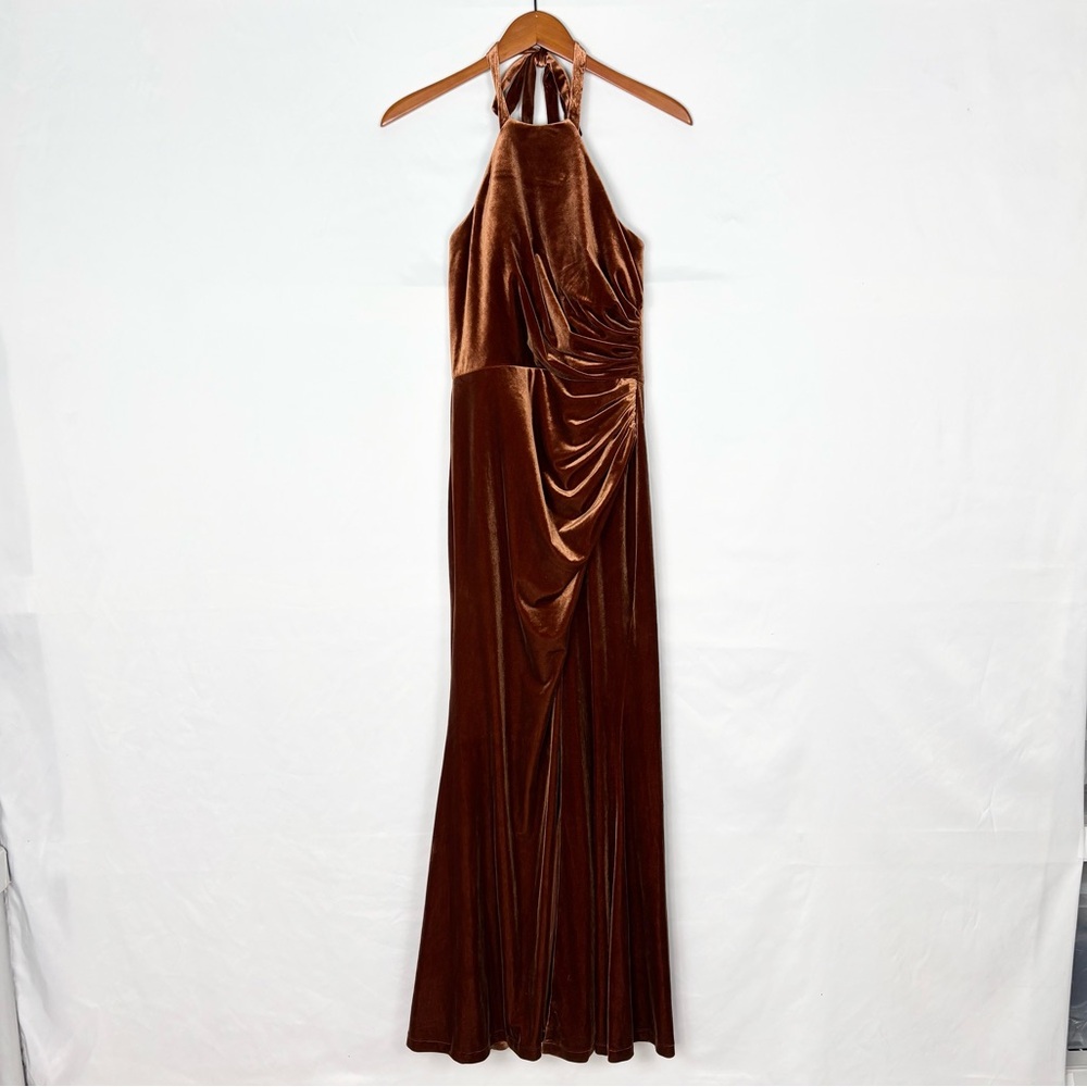 Revelry Tori Velvet Dress Rust Maxi Ruched Cinch Size‎ 6